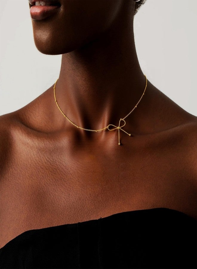 JAVARNV Bow Necklace for Women Dainty Gold Necklace Bow Jewelry Cute Bowknot Pendant Charm Necklaces Gold Jewelry for Women Christmas Birthday Gift - Image 2